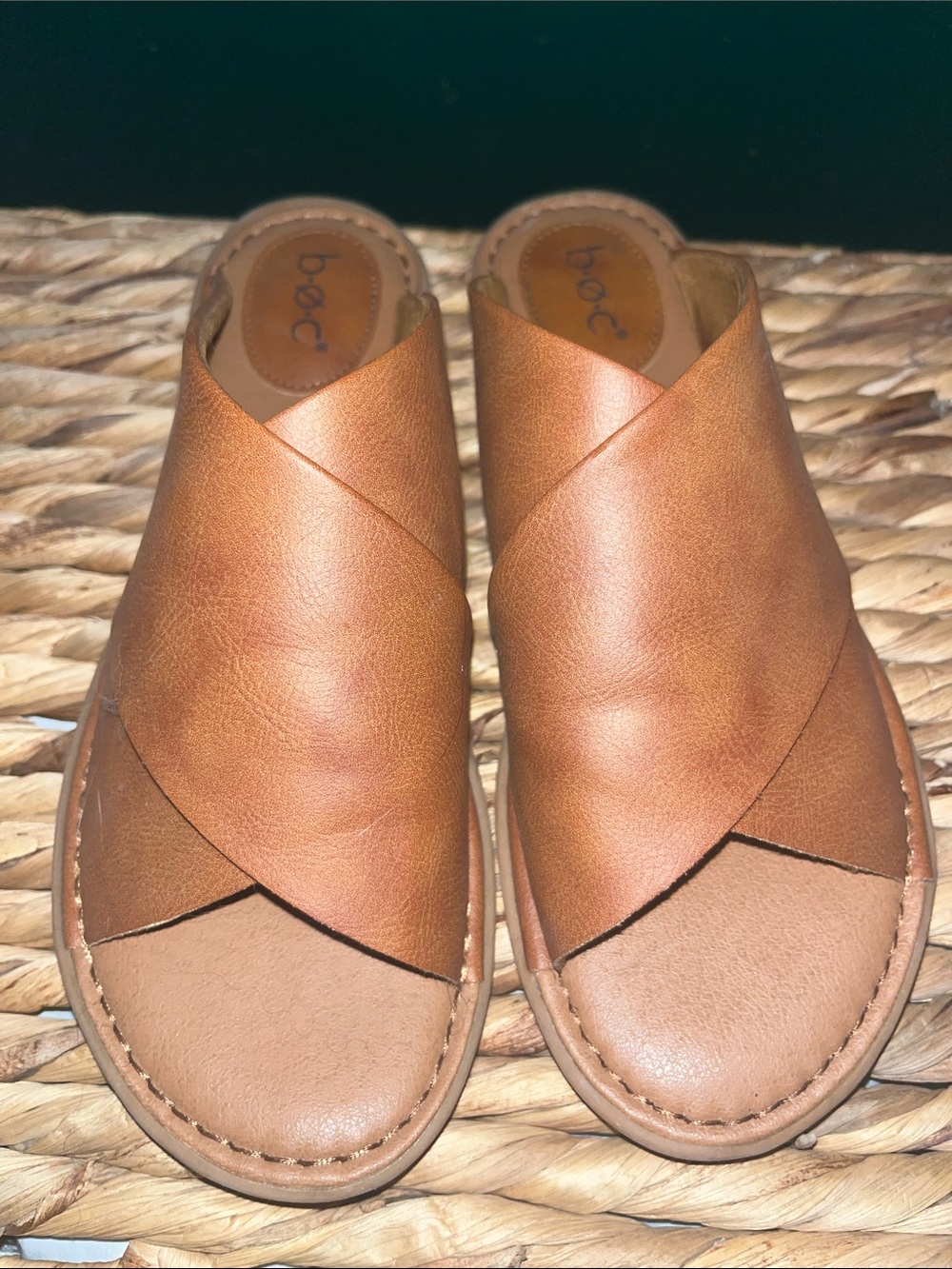 b.o.c. Women's Tan Leather Crossover Mules
